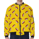 Doodle Japanese Sushi Pattern Print Zip Sleeve Bomber Jacket