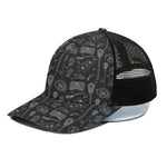 Doodle Lacrosse Pattern Print Black Mesh Trucker Cap