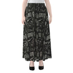 Doodle Lacrosse Pattern Print Chiffon Maxi Skirt