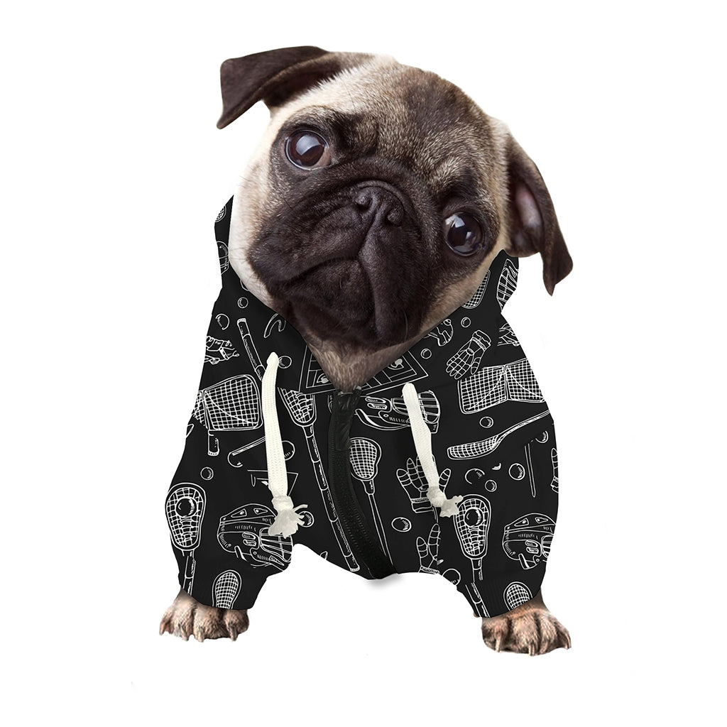 Doodle Lacrosse Pattern Print Dog Zip Up Hoodie