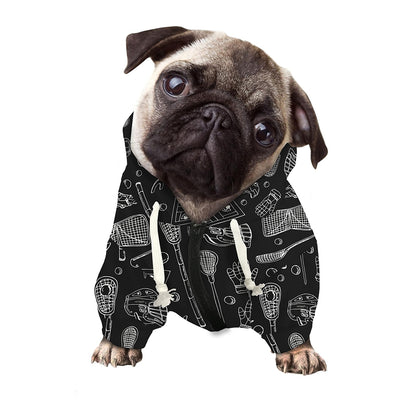 Doodle Lacrosse Pattern Print Dog Zip Up Hoodie