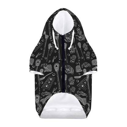 Doodle Lacrosse Pattern Print Dog Zip Up Hoodie