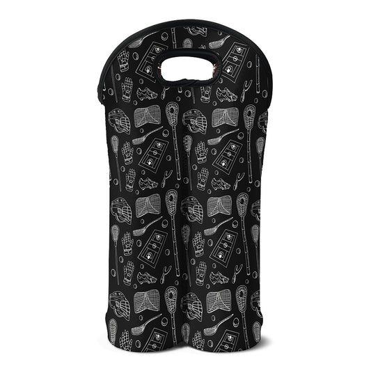 Doodle Lacrosse Pattern Print Double Neoprene Wine Tote