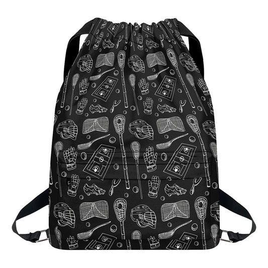 Doodle Lacrosse Pattern Print Drawstring Backpack
