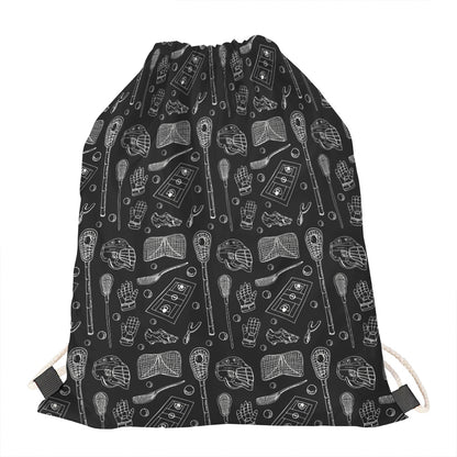 Doodle Lacrosse Pattern Print Drawstring Bag