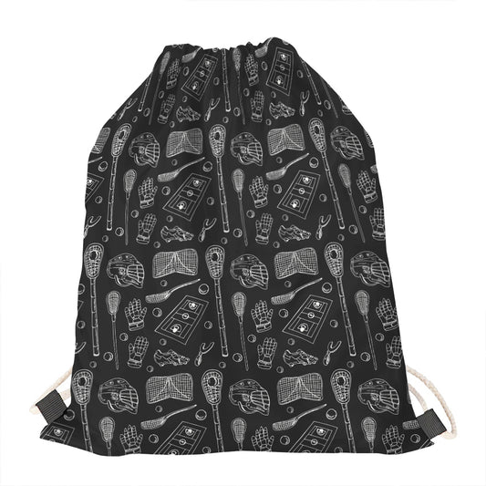 Doodle Lacrosse Pattern Print Drawstring Bag