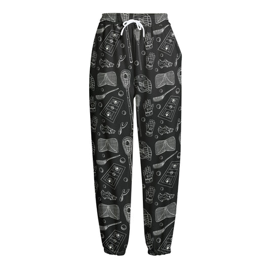 Doodle Lacrosse Pattern Print Fleece Lined Knit Pants