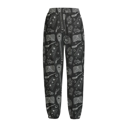 Doodle Lacrosse Pattern Print Fleece Lined Knit Pants
