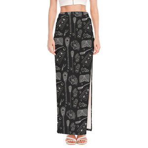 Doodle Lacrosse Pattern Print High Slit Maxi Skirt