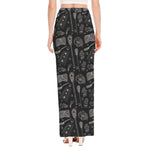 Doodle Lacrosse Pattern Print High Slit Maxi Skirt