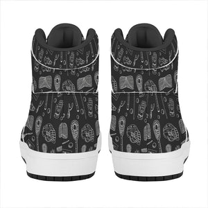 Doodle Lacrosse Pattern Print High Top Leather Sneakers