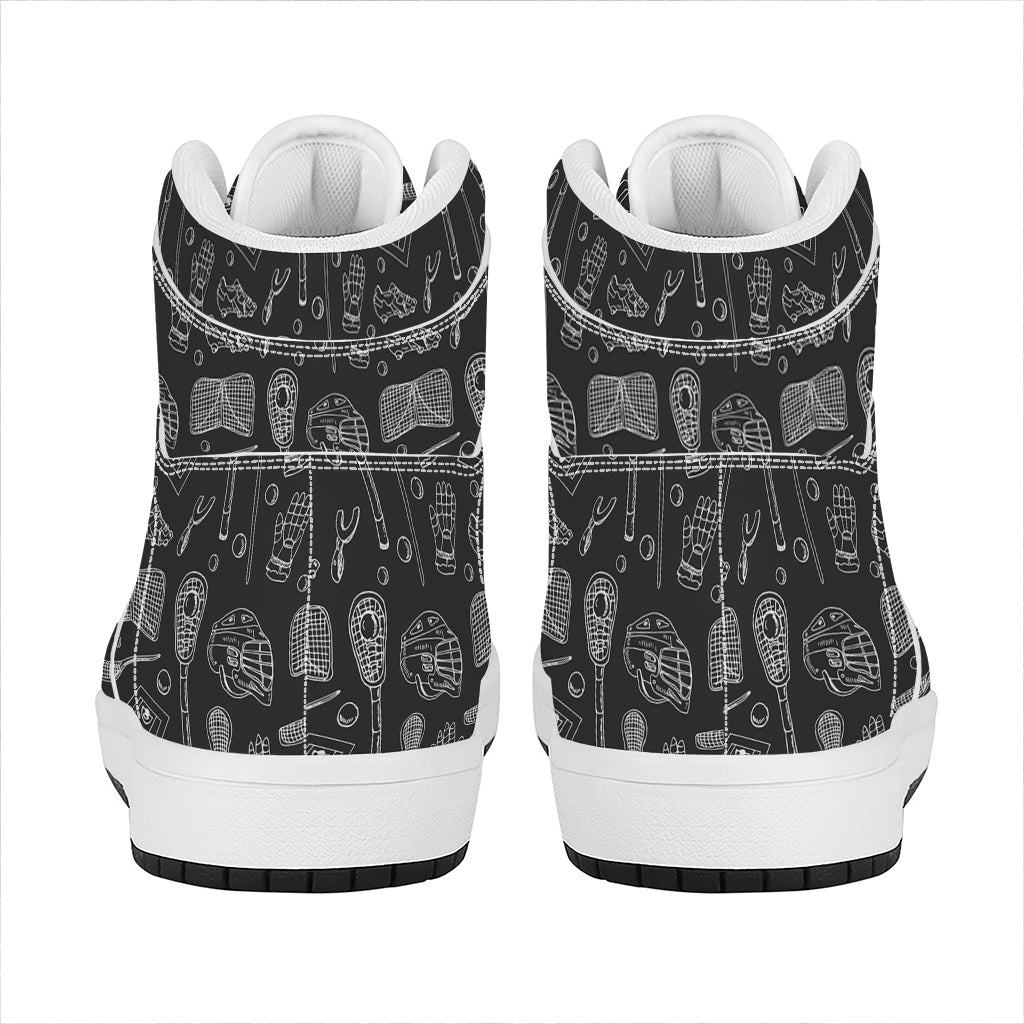 Doodle Lacrosse Pattern Print High Top Leather Sneakers