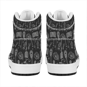 Doodle Lacrosse Pattern Print High Top Leather Sneakers