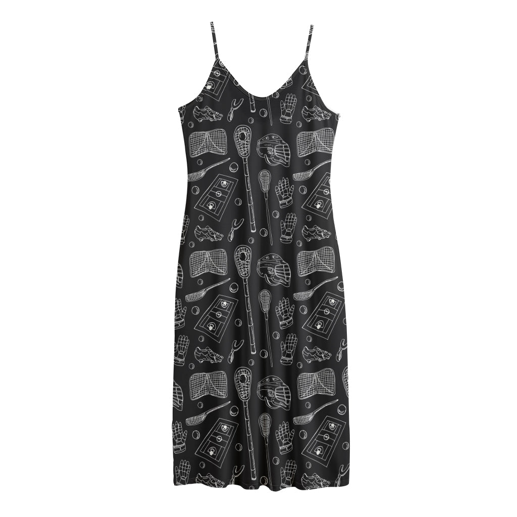 Doodle Lacrosse Pattern Print Jersey Midi Cami Dress