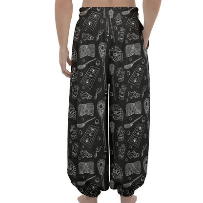 Doodle Lacrosse Pattern Print Lantern Pants