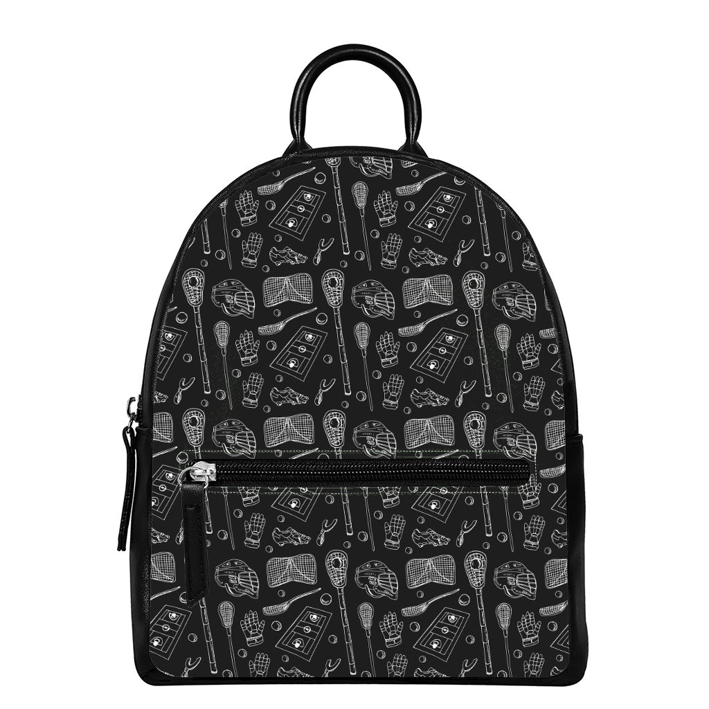 Doodle Lacrosse Pattern Print Leather Backpack