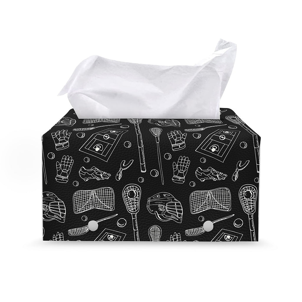 Doodle Lacrosse Pattern Print Leather Tissue Box Cover