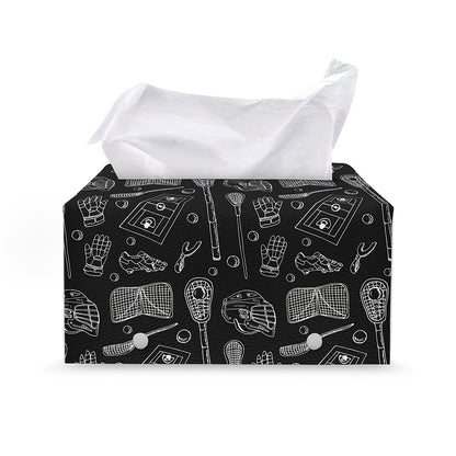 Doodle Lacrosse Pattern Print Leather Tissue Box Cover
