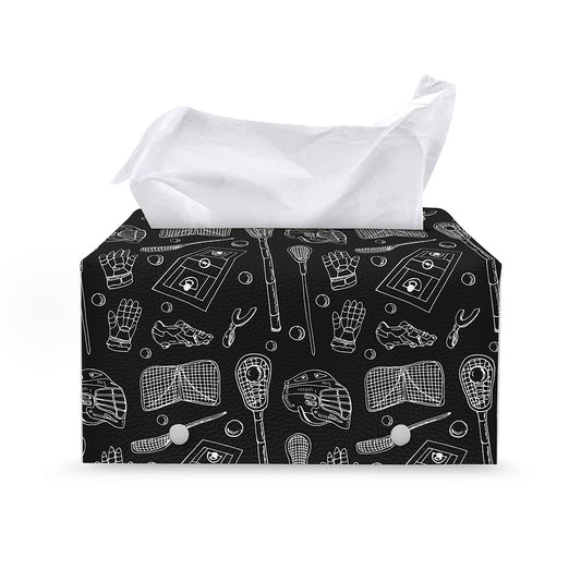 Doodle Lacrosse Pattern Print Leather Tissue Box Cover