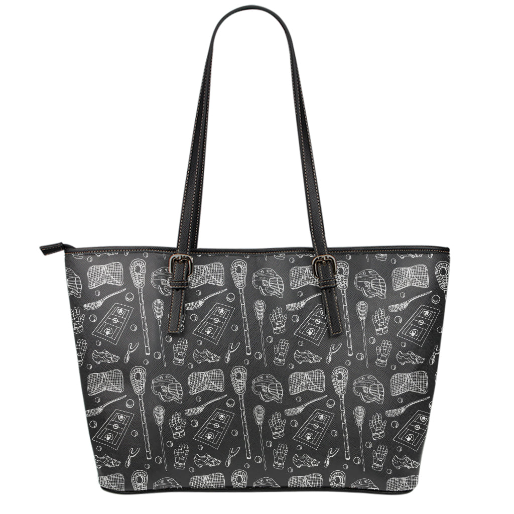 Doodle Lacrosse Pattern Print Leather Tote Bag