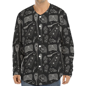 Doodle Lacrosse Pattern Print Long Sleeve Baseball Jersey