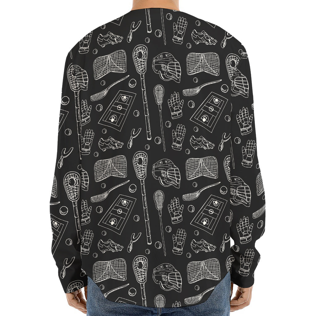 Doodle Lacrosse Pattern Print Long Sleeve Baseball Jersey