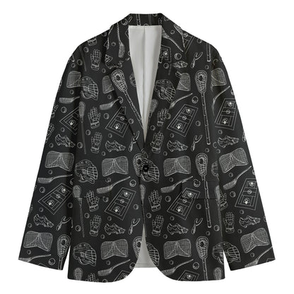 Doodle Lacrosse Pattern Print Men's Cotton Blazer