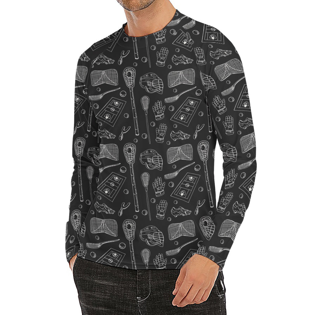 Doodle Lacrosse Pattern Print Men's Long Sleeve Rash Guard