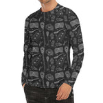Doodle Lacrosse Pattern Print Men's Long Sleeve Rash Guard