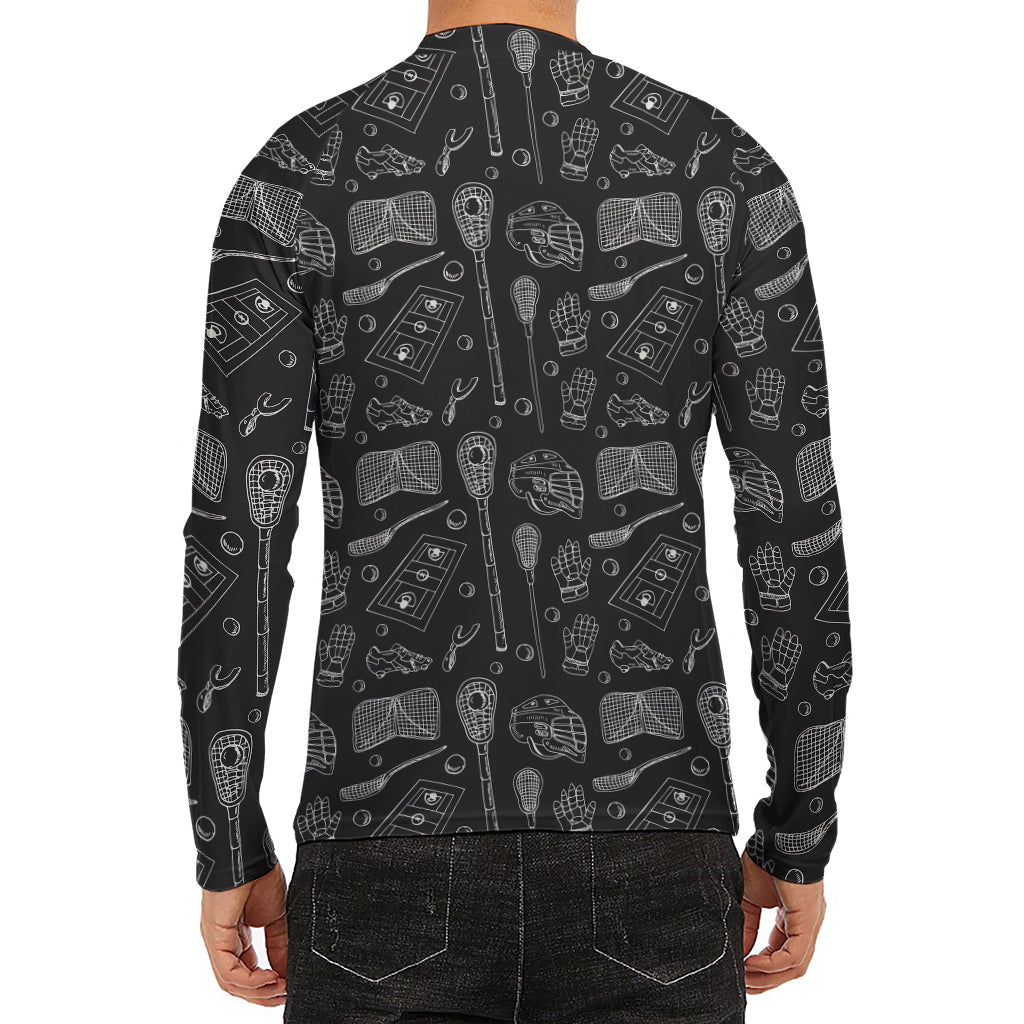 Doodle Lacrosse Pattern Print Men's Long Sleeve Rash Guard