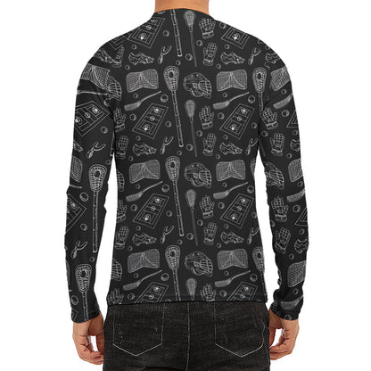 Doodle Lacrosse Pattern Print Men's Long Sleeve Rash Guard