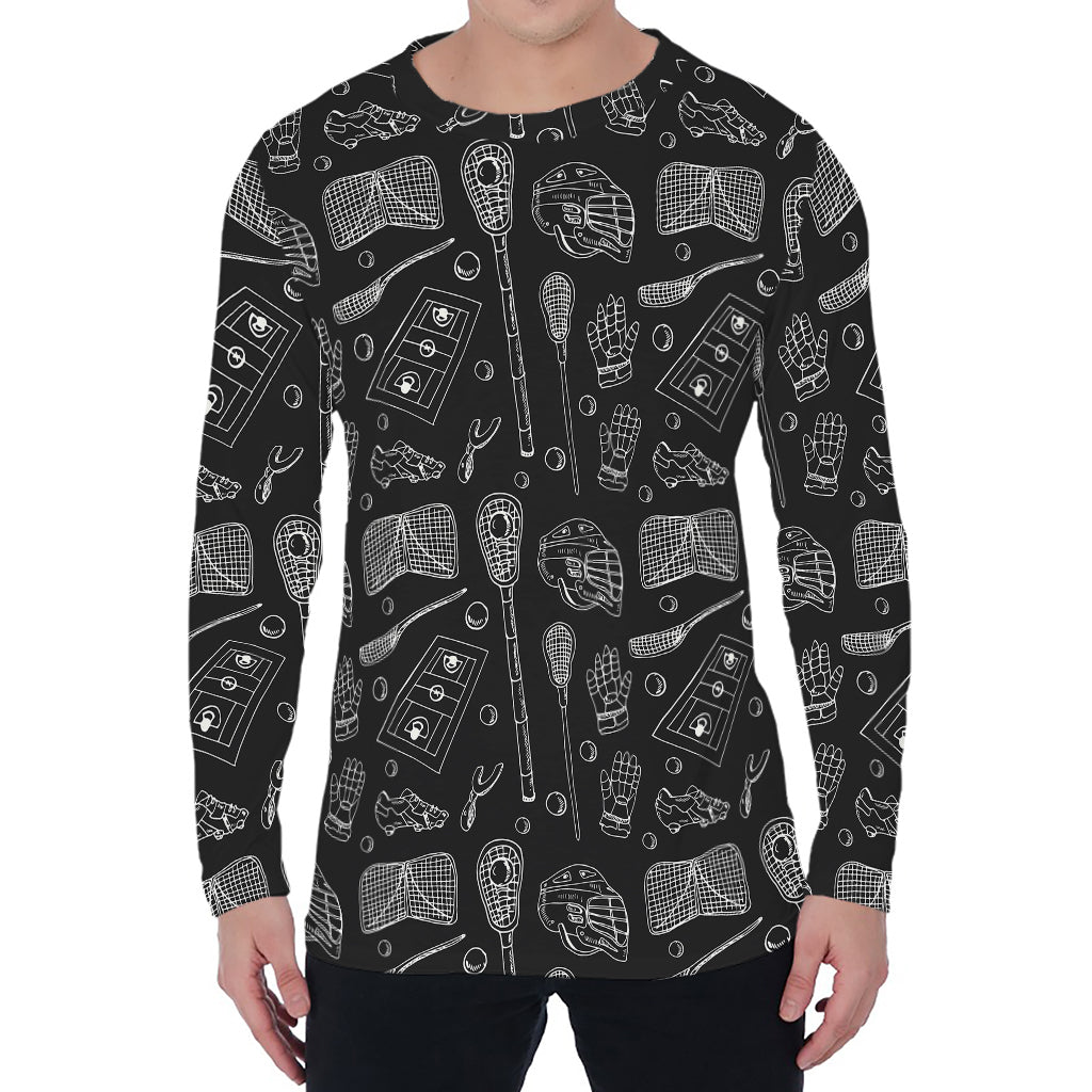 Doodle Lacrosse Pattern Print Men's Long Sleeve T-Shirt