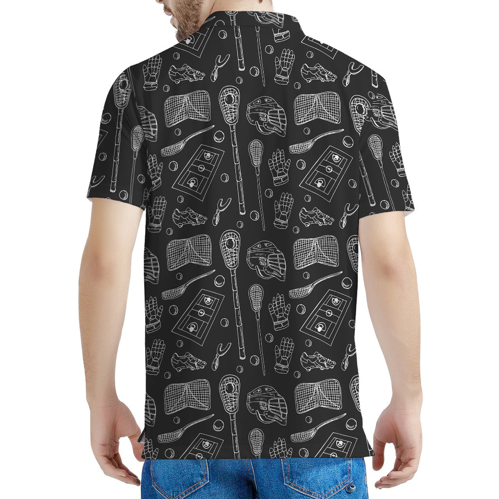 Doodle Lacrosse Pattern Print Men's Polo Shirt