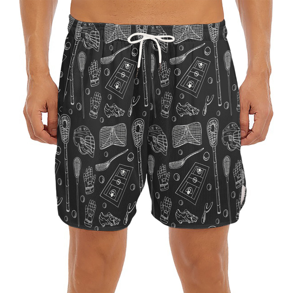 Doodle Lacrosse Pattern Print Men's Split Running Shorts