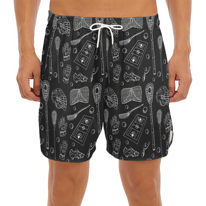 Doodle Lacrosse Pattern Print Men's Split Running Shorts