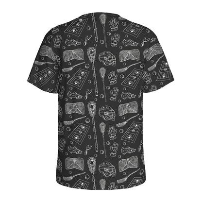 Doodle Lacrosse Pattern Print Men's Sports T-Shirt