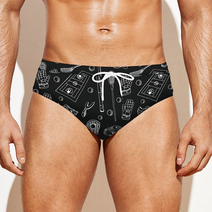 Doodle Lacrosse Pattern Print Men's Swim Briefs
