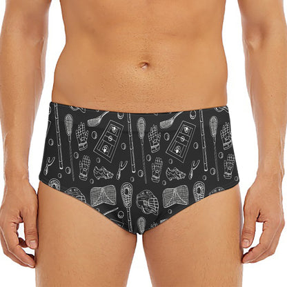 Doodle Lacrosse Pattern Print Men's Triangle Swim Briefs
