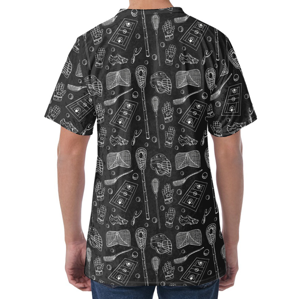 Doodle Lacrosse Pattern Print Men's Velvet T-Shirt