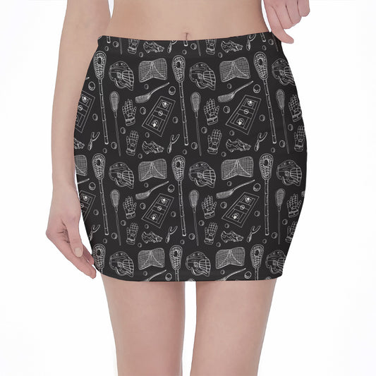 Doodle Lacrosse Pattern Print Pencil Mini Skirt
