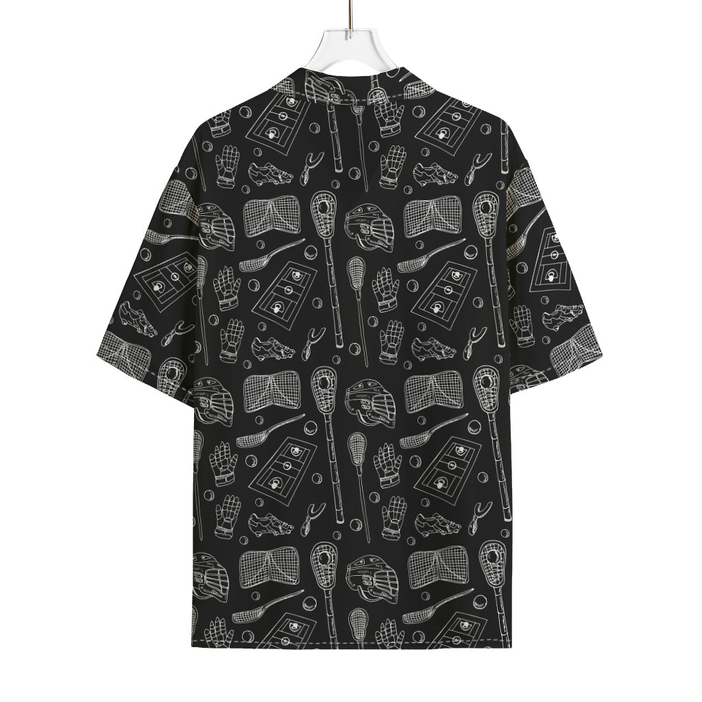 Doodle Lacrosse Pattern Print Rayon Hawaiian Shirt