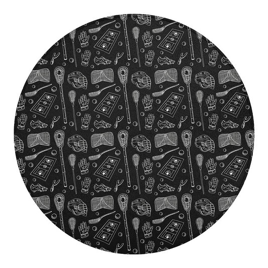 Doodle Lacrosse Pattern Print Round Blanket