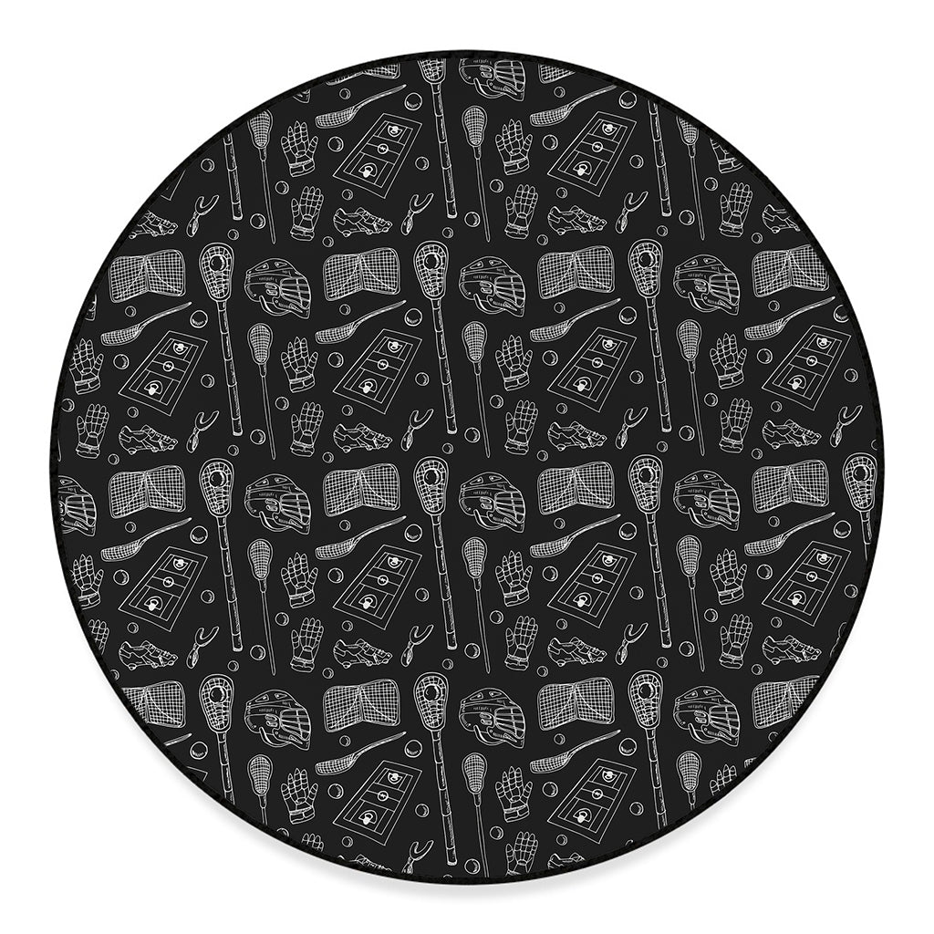 Doodle Lacrosse Pattern Print Round Floor Mat