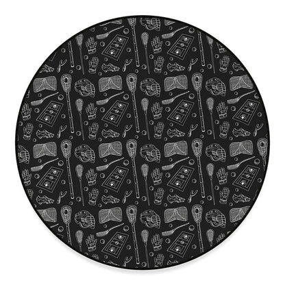 Doodle Lacrosse Pattern Print Round Floor Mat