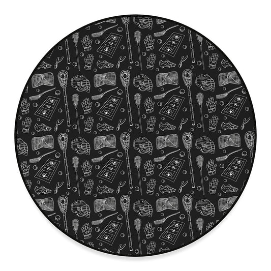 Doodle Lacrosse Pattern Print Round Floor Mat