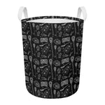 Doodle Lacrosse Pattern Print Round Laundry Basket