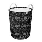 Doodle Lacrosse Pattern Print Round Laundry Basket