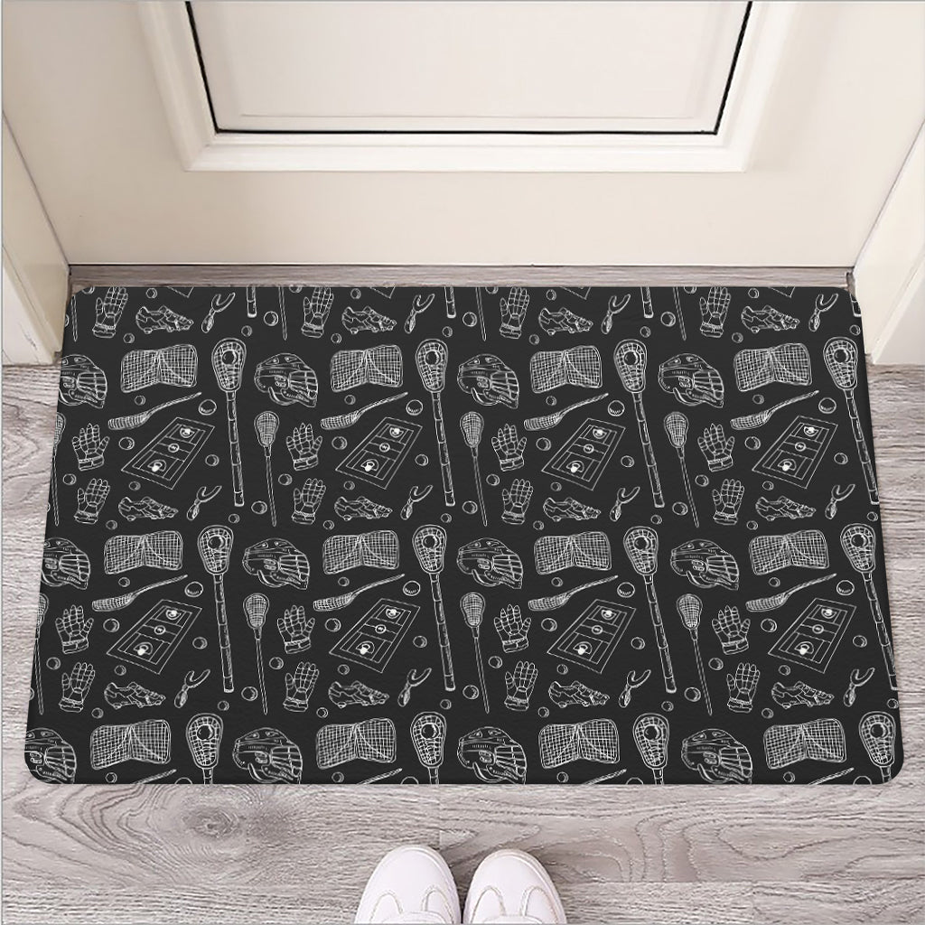 Doodle Lacrosse Pattern Print Rubber Doormat