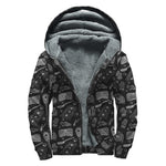 Doodle Lacrosse Pattern Print Sherpa Lined Zip Up Hoodie
