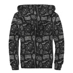 Doodle Lacrosse Pattern Print Sherpa Lined Zip Up Hoodie